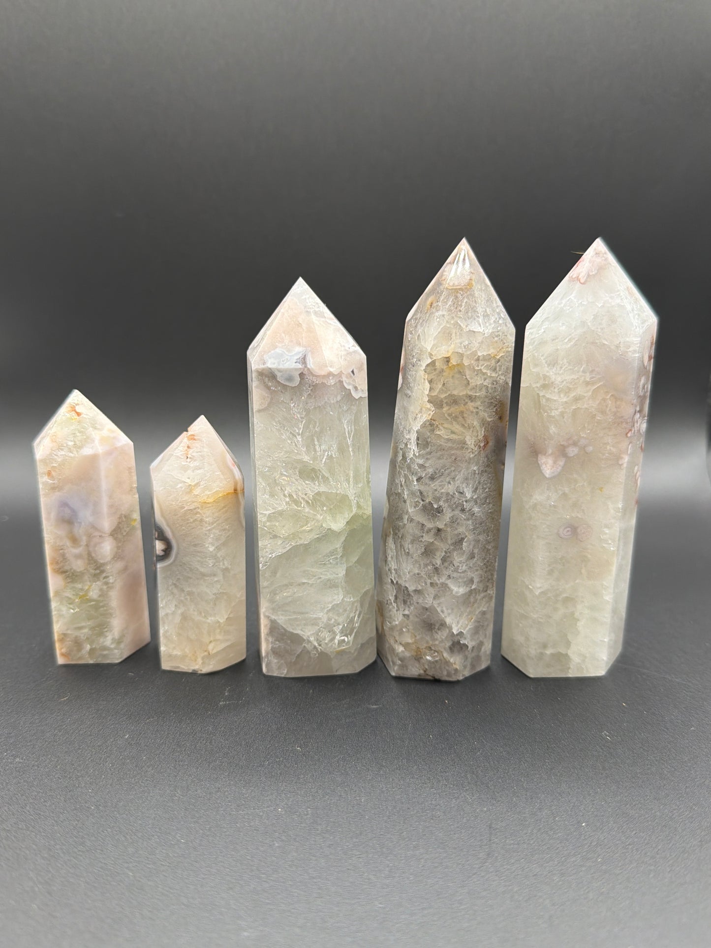 Flower Agate & Green Quartz Towers