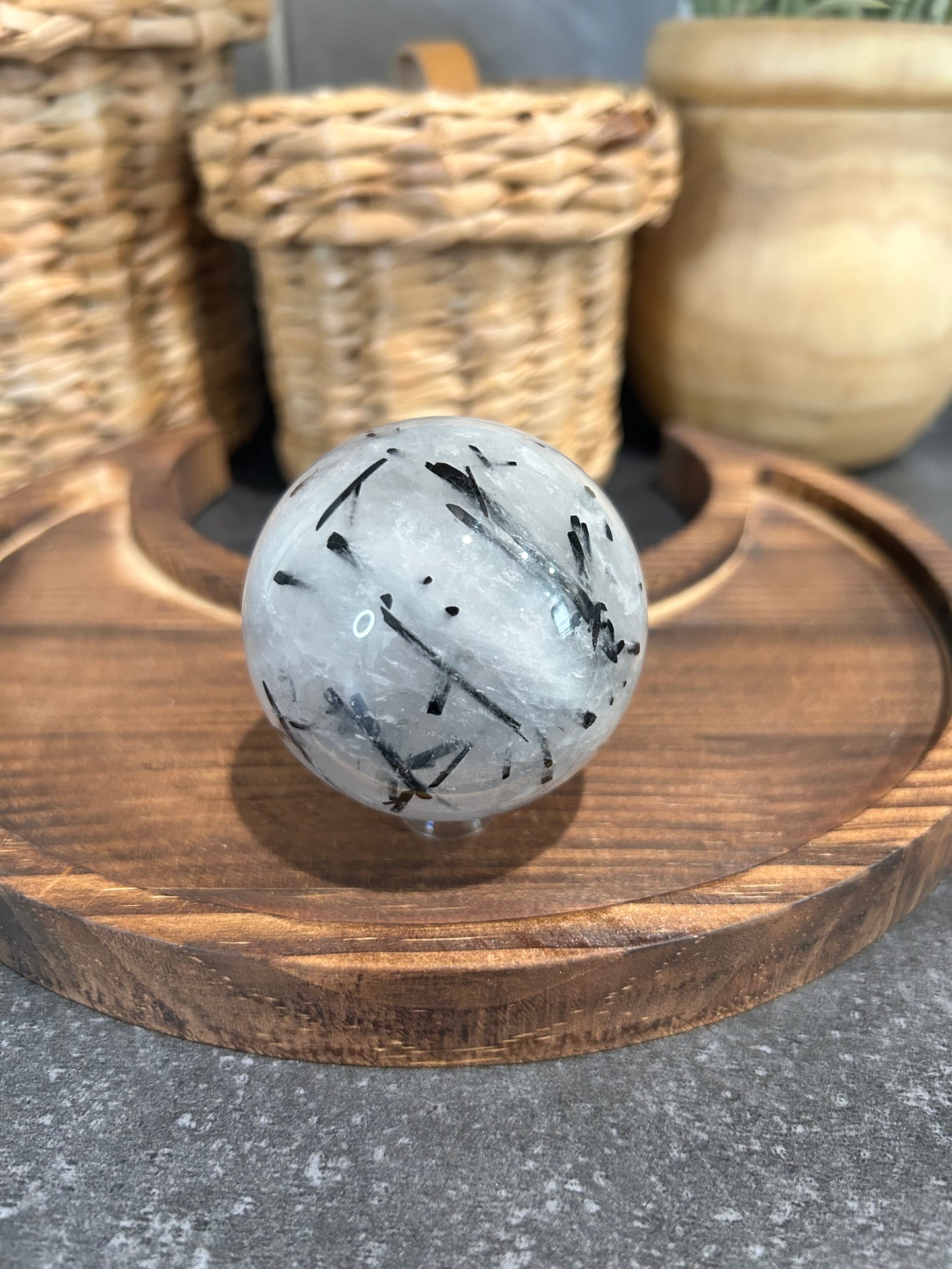 Tourmaline in Quartz Sphere
