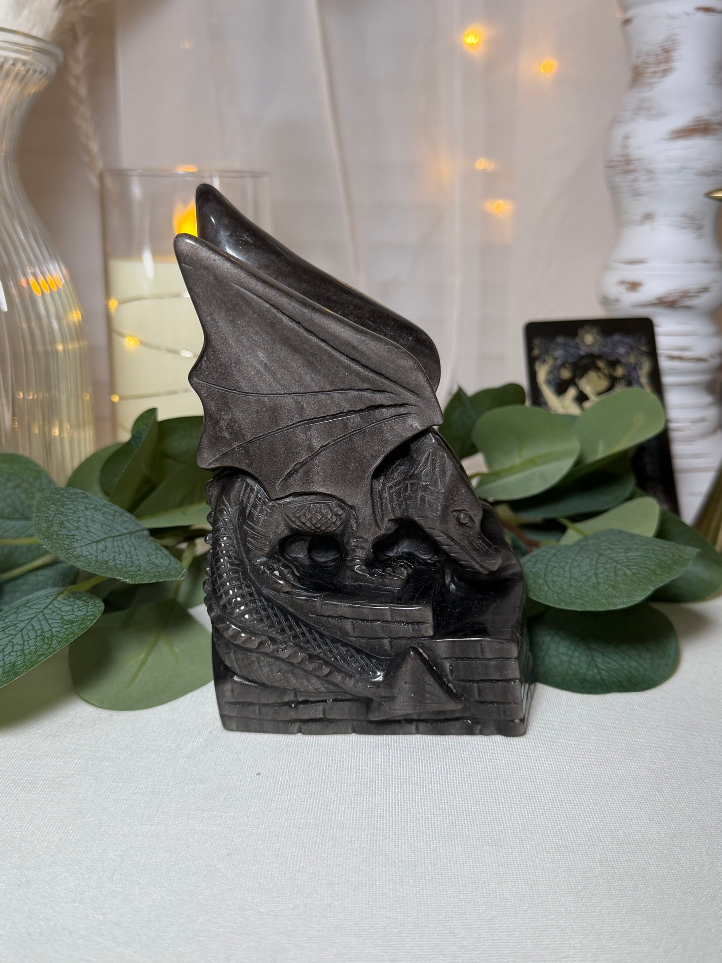 Silver Sheen Obsidian Dragon