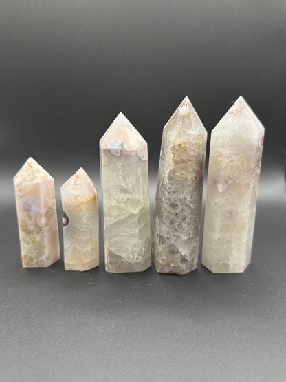 Flower Agate & Green Quartz Towers