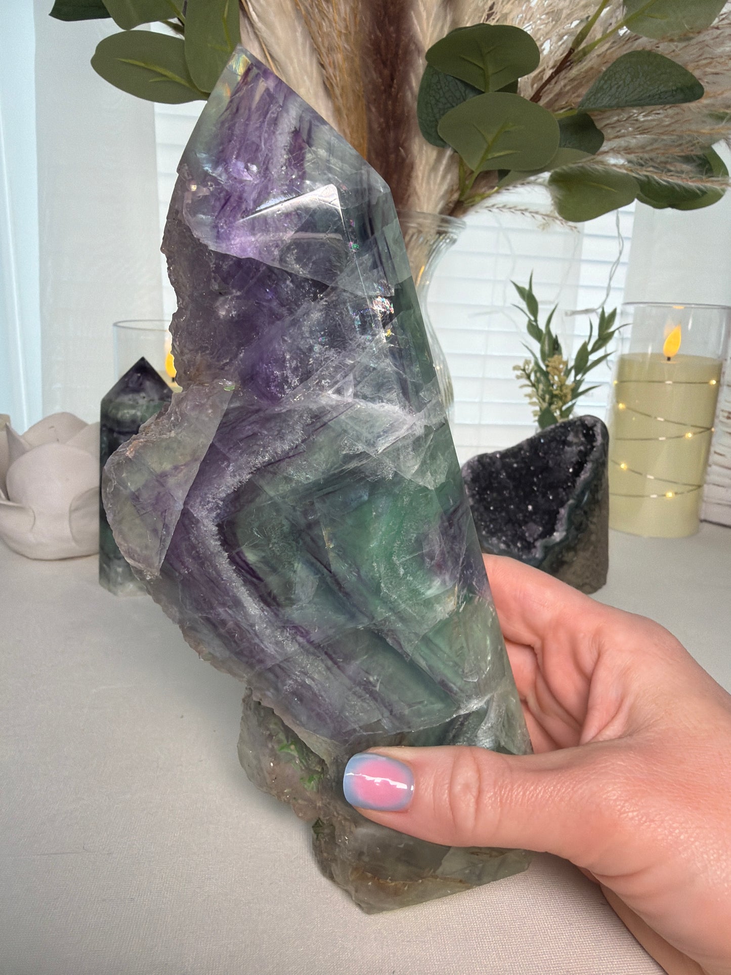 Half Polished Fluorite Tower