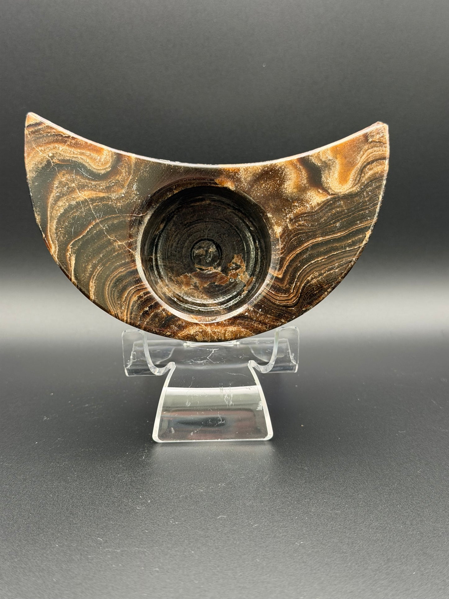 Chocolate Onyx Moon Tea Light Holder - Option C
