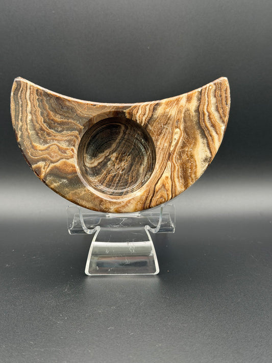 Chocolate Onyx Moon Tea Light Holder - Option A