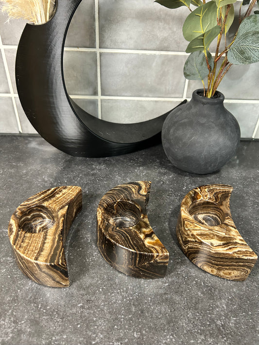 Chocolate Onyx Moon Tealight Holders