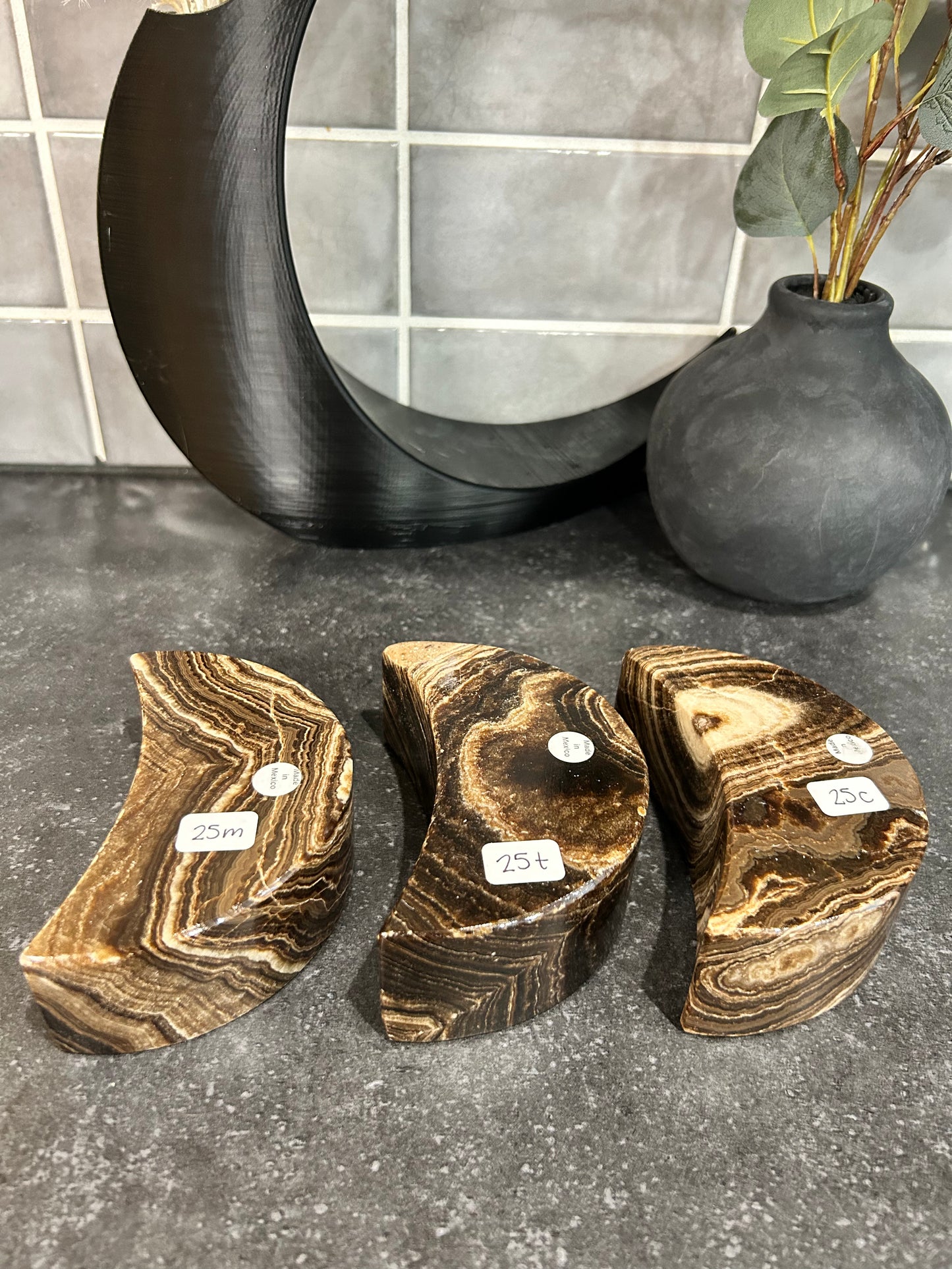 Chocolate Onyx Moon Tealight Holders