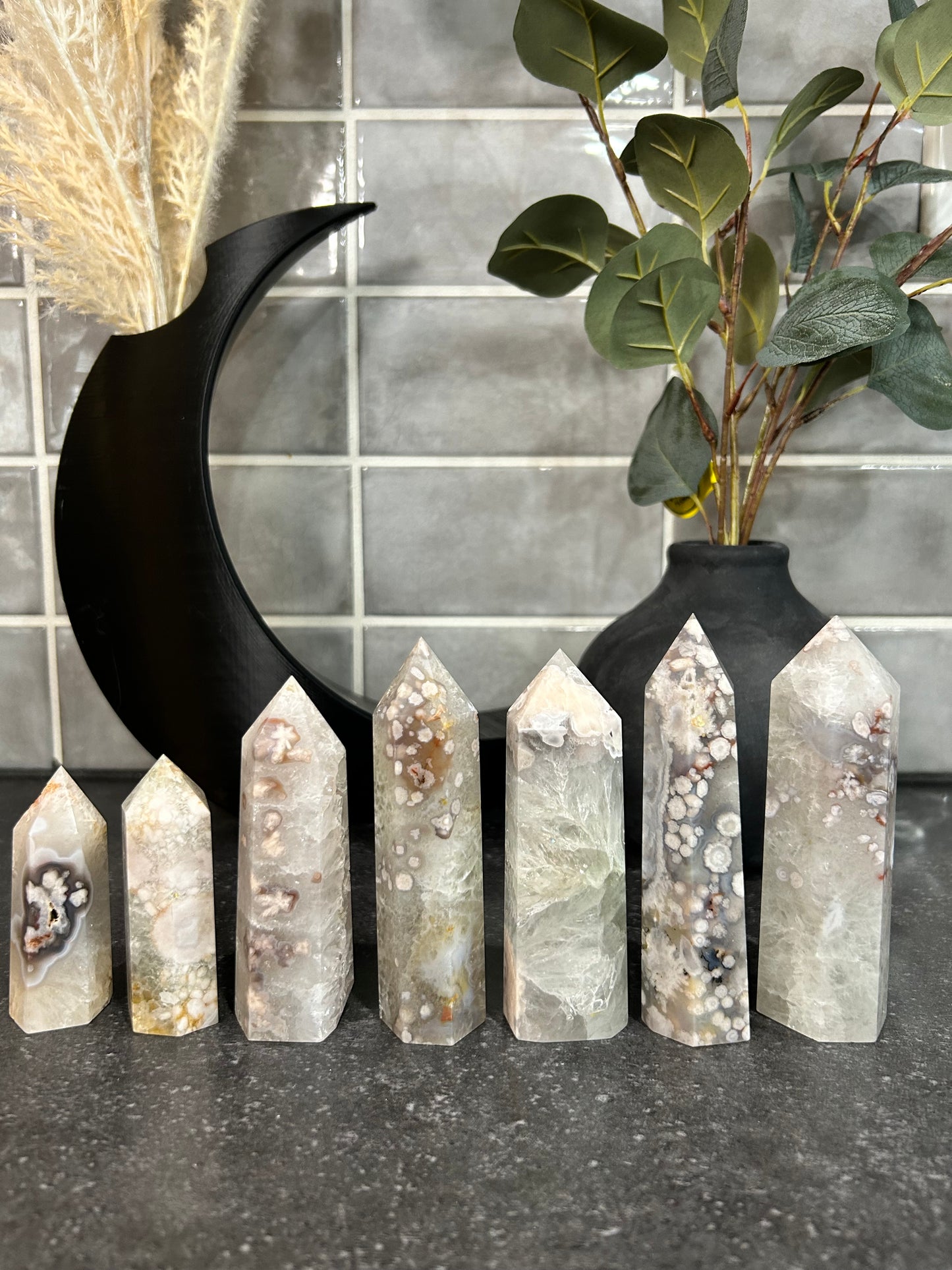 Green Flower Agate Towers