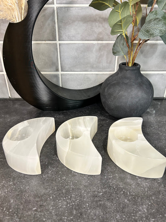 White Onyx Moon Tealight Holder