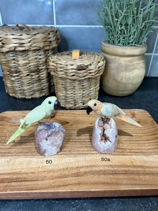 Pink Amethyst Freeforms with Hand Carved Birds