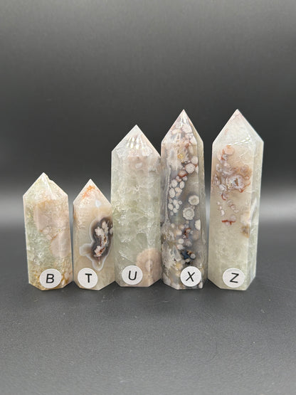 Flower Agate & Green Quartz Towers